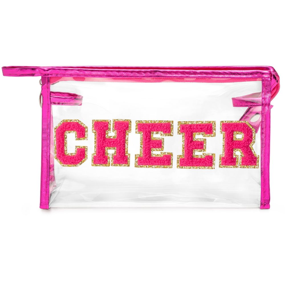 Cheer Clear Makeup Bag - Preppy Rose Red Cheer Chenille Patch Cosmetic Pouch💫